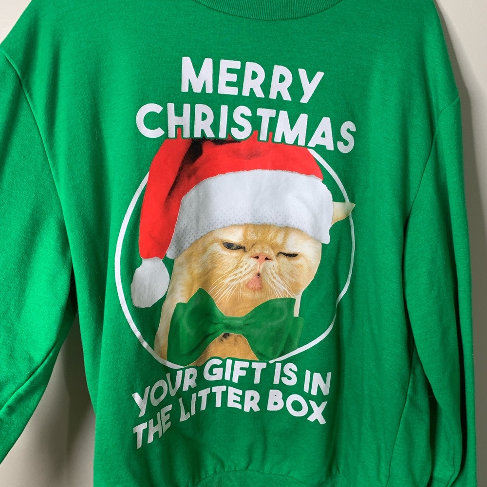 Long sleeve, crewneck Christmas sweater.